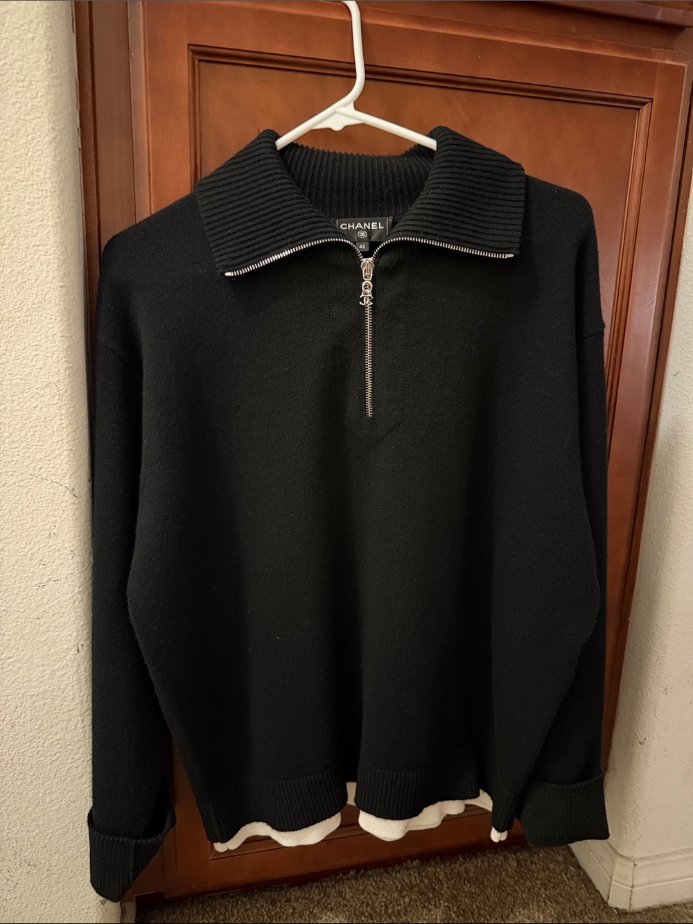 CHANEL Men’s Black Half-Zip Rib Collar Sweater